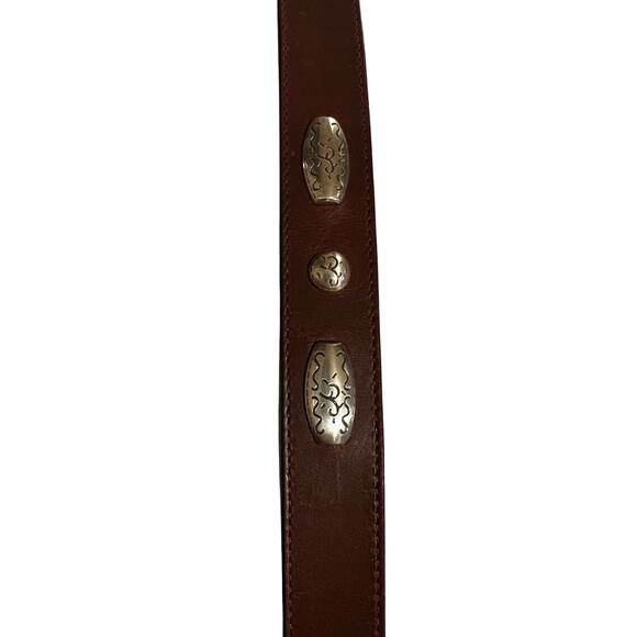 Olga Santini Women's Belt Brown Leather Silver Metal Detail 1" Wide Style 4175A - Picture 2 of 5